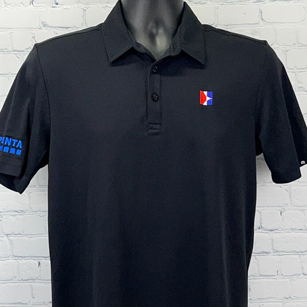 Travis Mathew Oceanside PENTA Polo Shirt Black Short Sleeve Mens M Medium